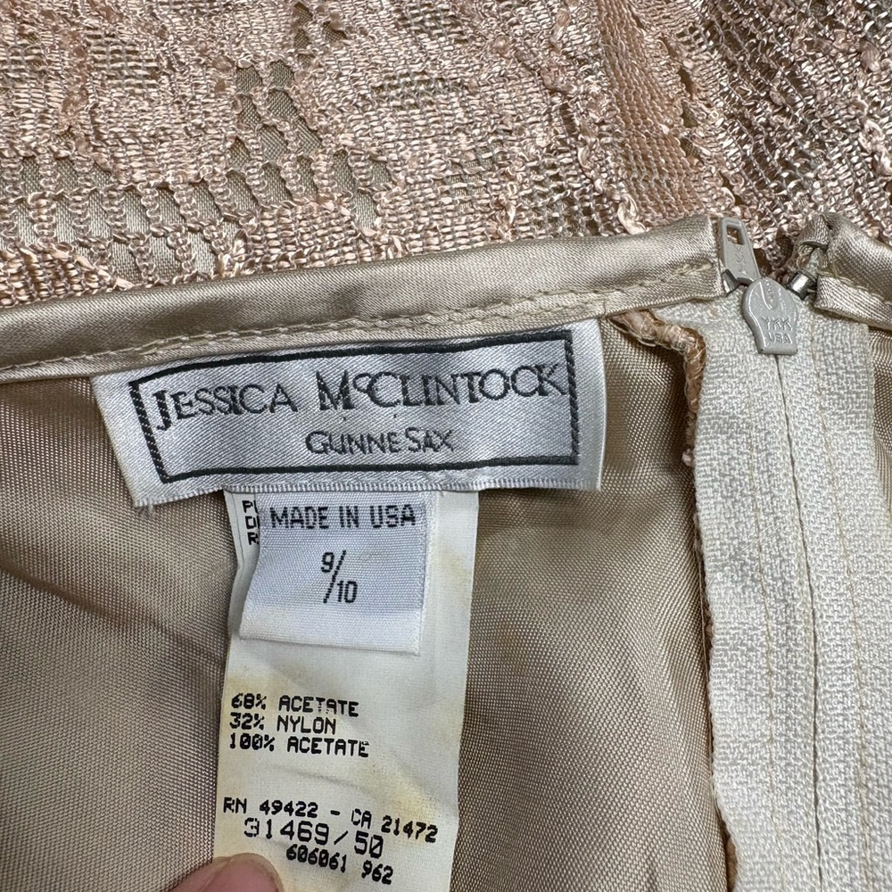 Jessica McClintock Gunne Sax Vintage Size 9 / 10 Lace Mini Sheath Dress Beige - Picture 5 of 6